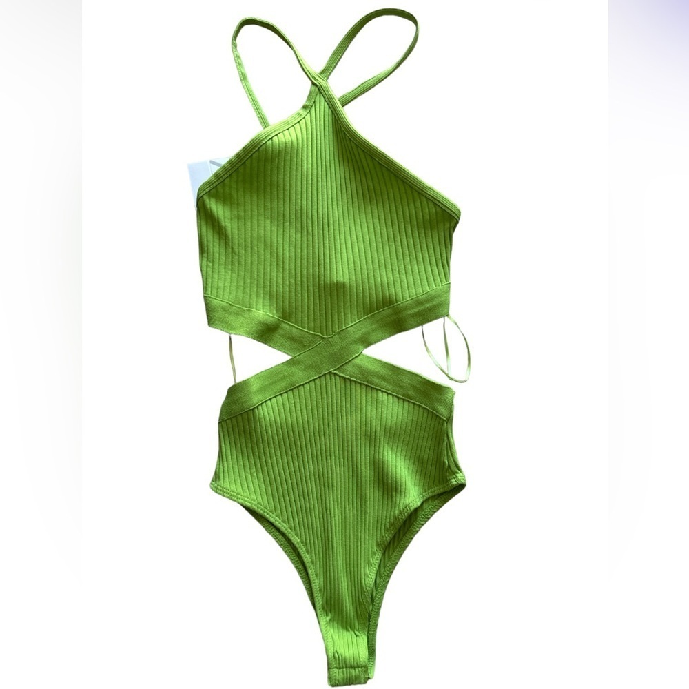 Zara Women’s Swimsuit Green Body Suit Snap Bottom Sz S New With Tags
